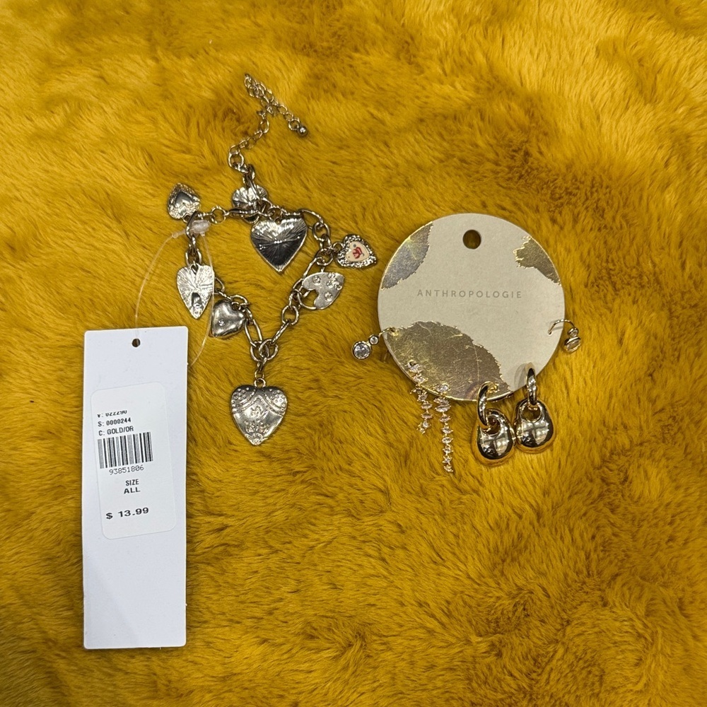 Anthropologie Gold rhinestone earrings with free wristlet
